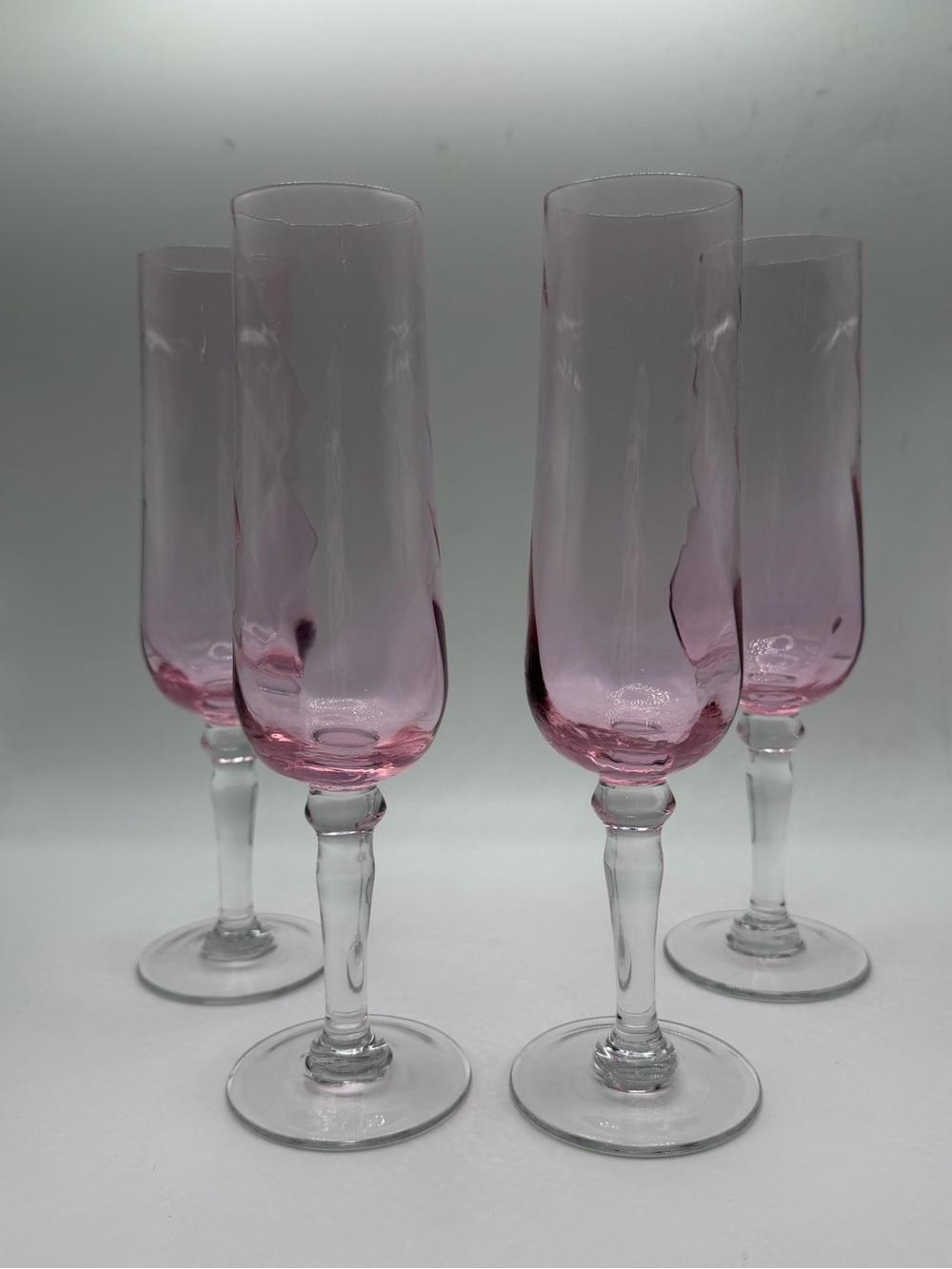 Pink Glass Champagne Flutes - Elegant Stemware
